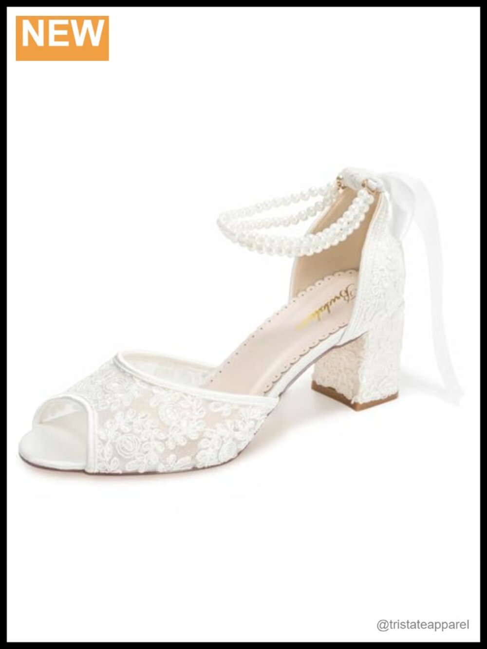 Peep Toe Block Heel Lace Pearl Ankle Strap Wedding Bridal Heels